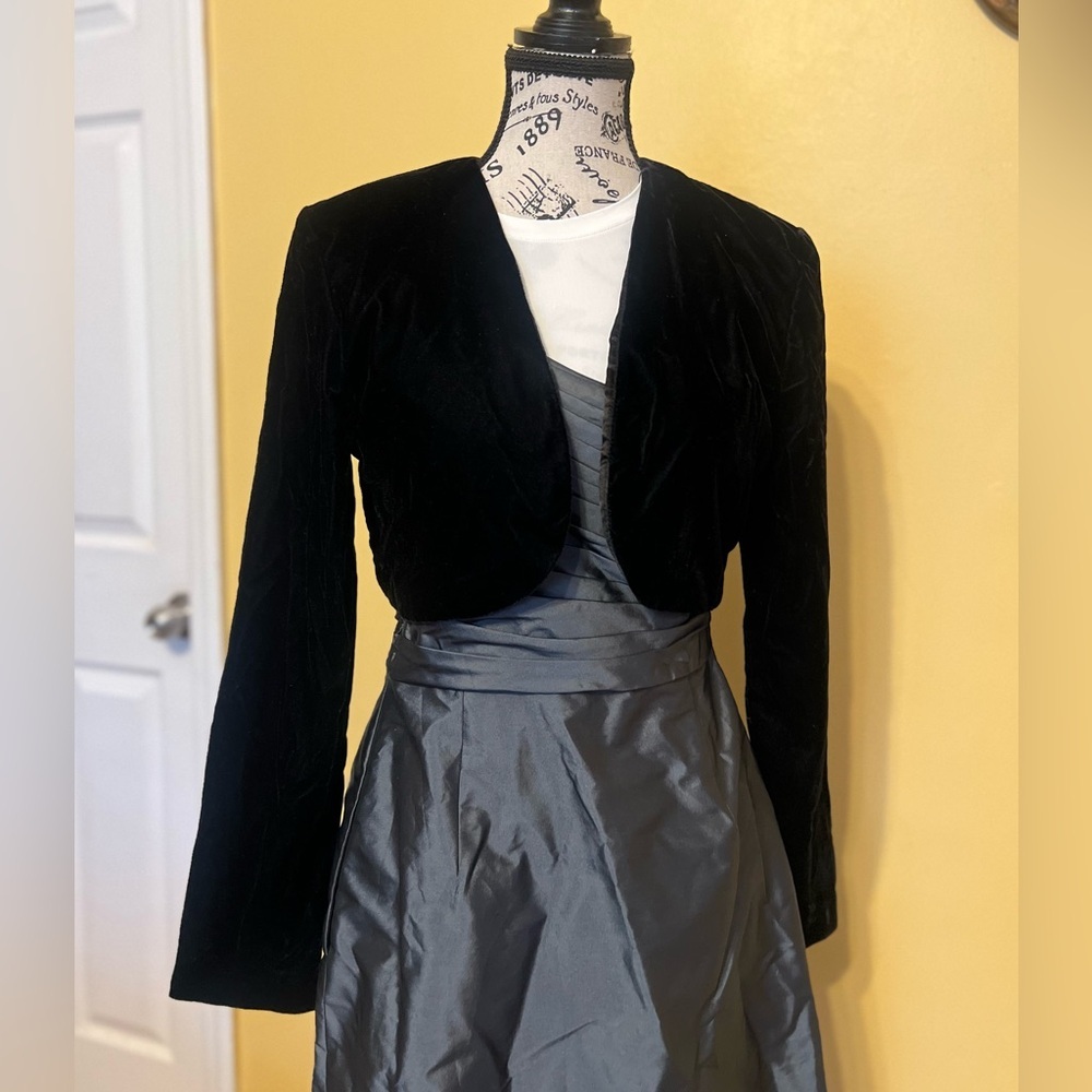 Vtg  Scott McClintock Black Velvet Bolero Jacket Puffy Shoulder Goth Sz M - Picture 6 of 8